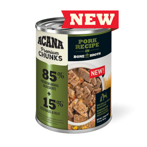 ACANA Premium Chunks Pork Canned Dog Food 12.8oz 12 Case acana, dog food, dog, canned, wet, premium chunks, pork
