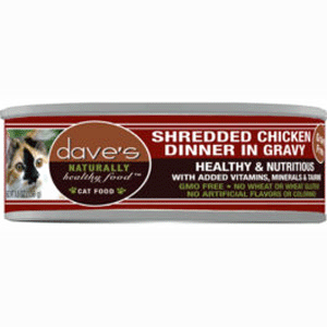 Dave's Naturally Healthy Shredded Chicken in Gravy Canned Cat Food 5.5oz 24 Case Dave's, daves, pet food, Naturally Healthy, shredded chicken, chicken, gravy, Canned, Cat Food, gf, grain free