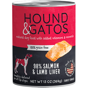 Hound & Gatos 98% Salmon & Lamb Liver Canned Dog Food 13oz - 12 Case Hound & Gatos, Salmon, Canned, Dog Food, hound, gatos, hound and gatos, lamb liver