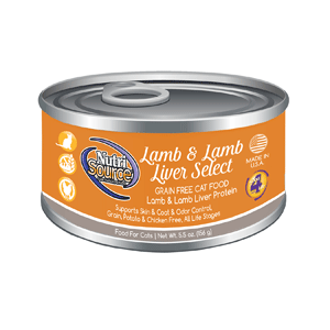NutriSource Grain Free Lamb & Lamb Liver Select Canned Cat Food 12/5.5 oz Case nutrisource, nutri source, canned, Cat food, grain free, gf, lamb, lamb liver, select