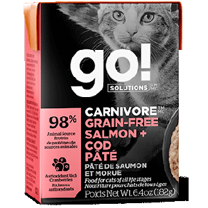 Petcurean Go Grain Free Carnivore Salmon & Cod Pate Tetra Pack Cat Food 6.4oz 24 Case  Petcurean, Grain Free, gf, Cat Food, cat, Go, Carnivore, Salmon, code, pate, Tetra Pack