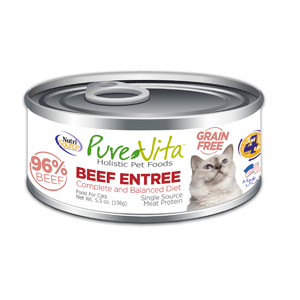 PureVita Grain Free Beef & Beef Liver Can Cat Food 12/5.5 oz Case pure vita, purevita, grain free, beef, beef liver, Cat food, canned, cat 