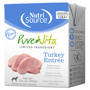 PureVita Grain Free TPK Turkey Entree Dog Food 12/12.5oz purevita, pure vita, grain free, canned, tetrapak, dog food, dry, turkey, entree