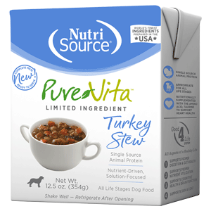 PureVita TPK Turkey Stew Dog Food 12/12.5oz  purevita, pure vita, canned, tetrapak, dog food, dry, turkey, stew